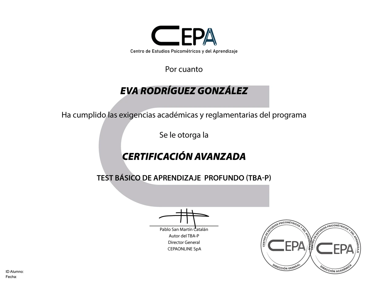 Diploma de certificación avanzada TBA-P