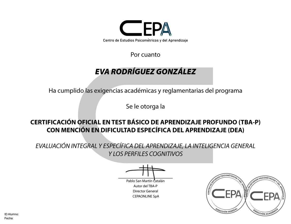 Diploma de certificación básica TBA-P